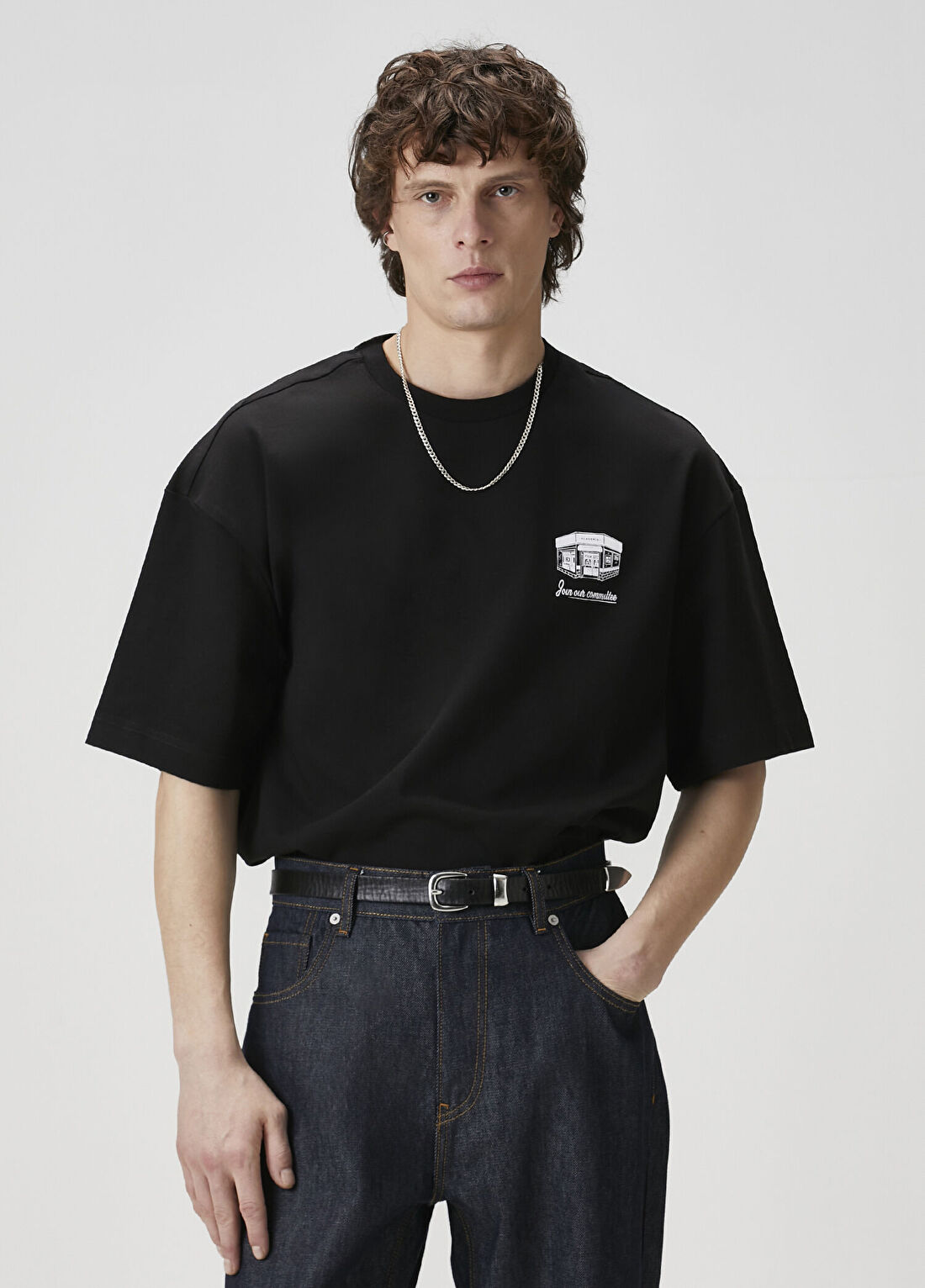 Academia Siyah Baskılı Oversize T-shirt