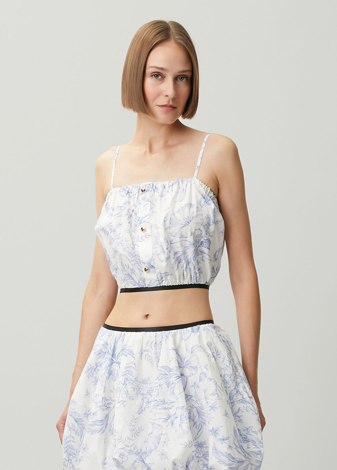 Maje Luleu Mavi Çiçekli Crop Bluz