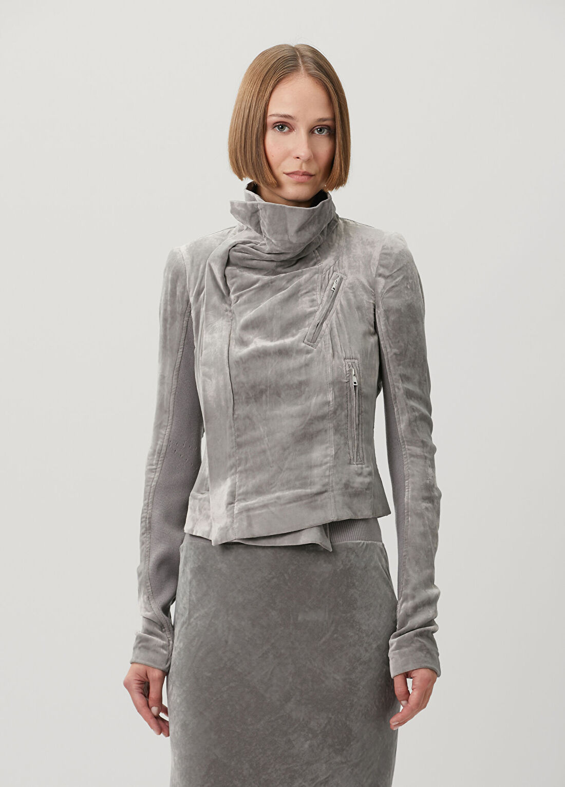 Rick Owens Gri Asimetrik Kadife Ceket