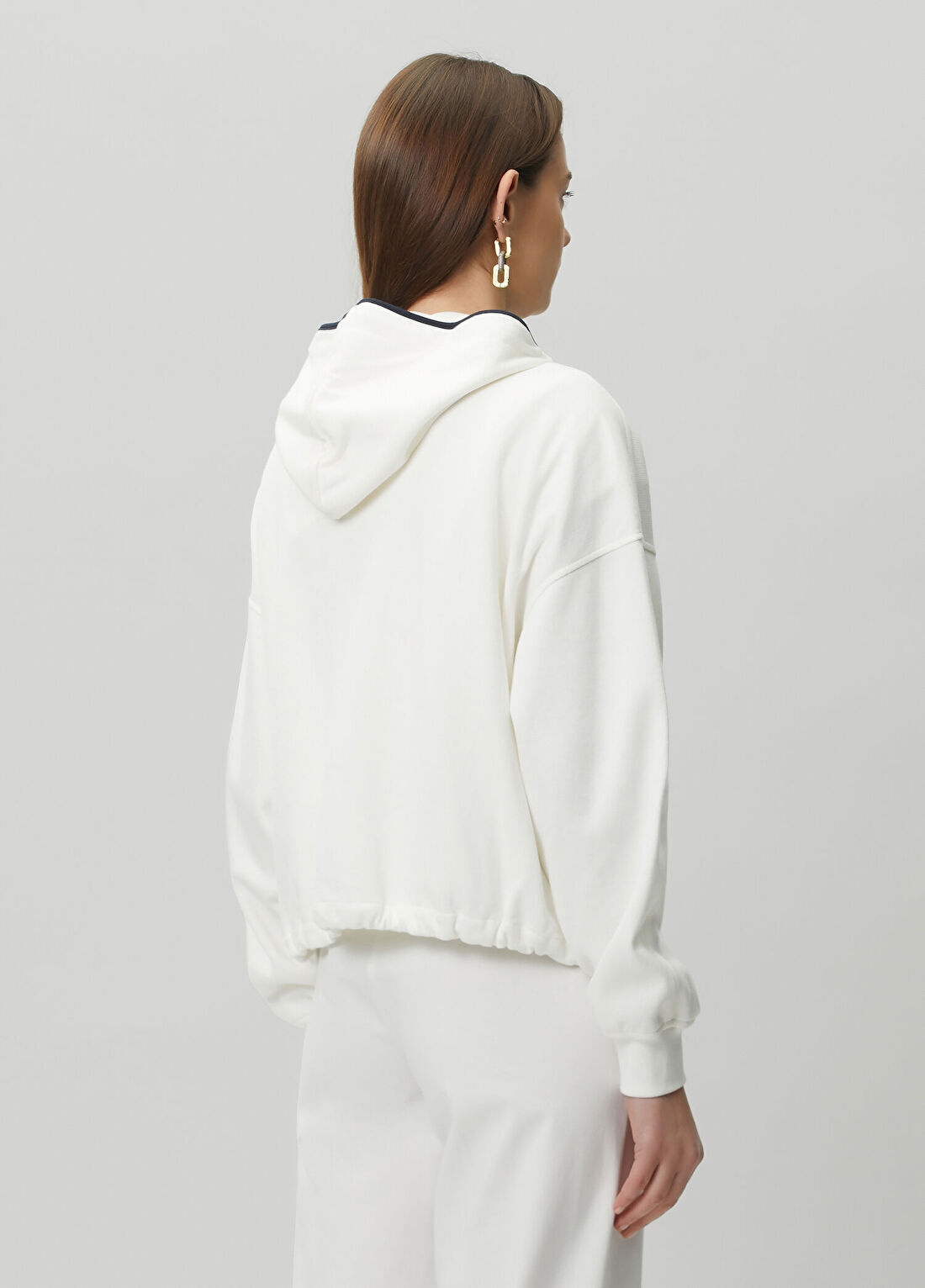 Brunello Cucinelli Beyaz Kapüşonlu Fermuarlı Sweatshirt görsel 4