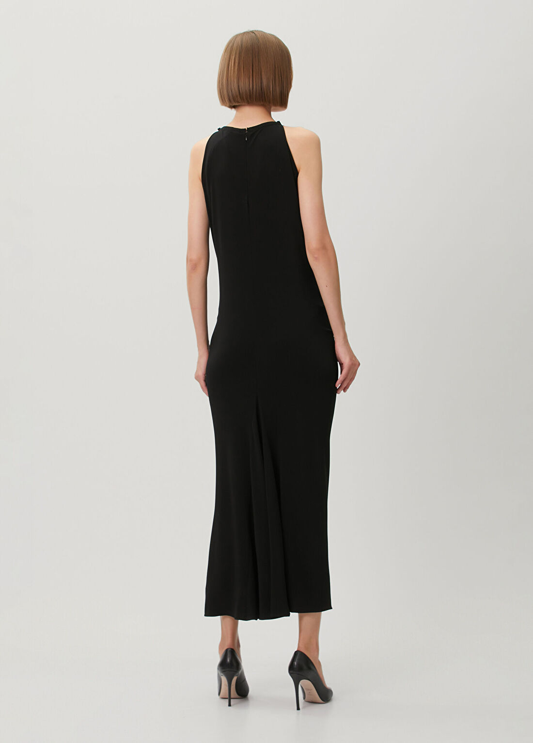 Courreges Siyah Drapeli Midi Kokteyl Elbise görsel 4
