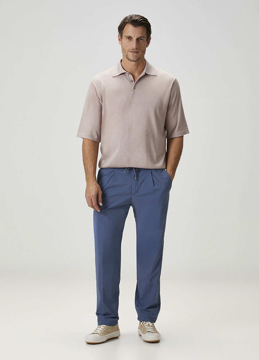 Herno Mavi Beli Kordonlu Pilili Pantolon