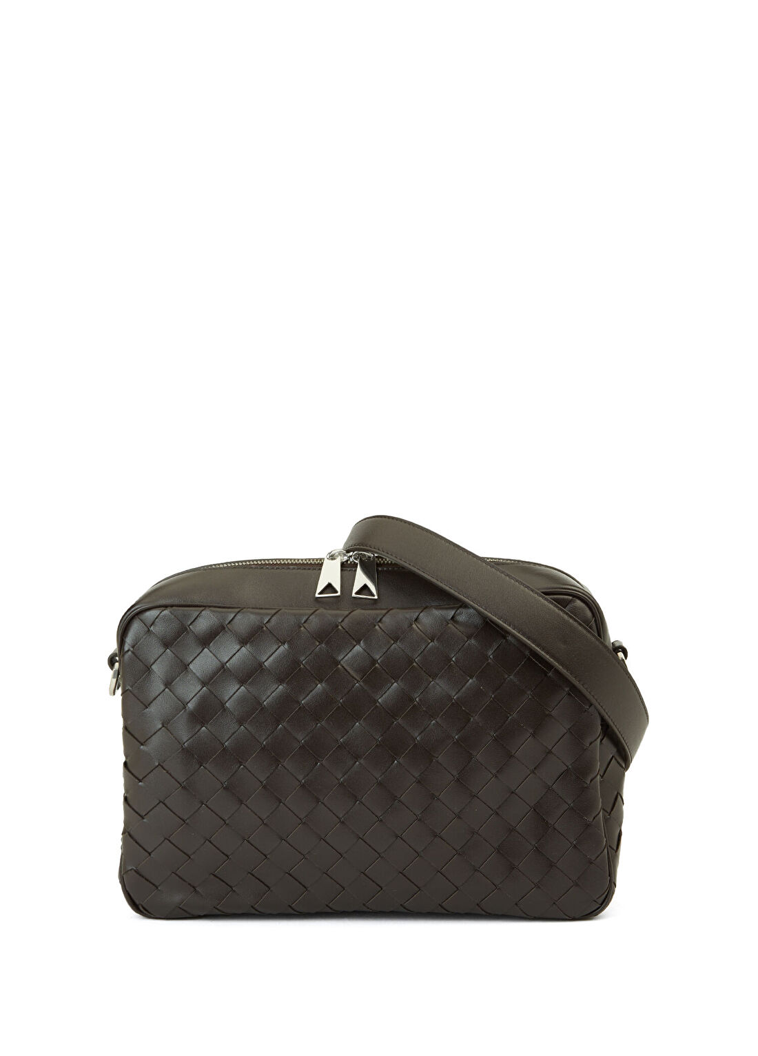 Bottega Veneta Kahverengi Örgü Dokulu Erkek Deri Çapraz Çanta