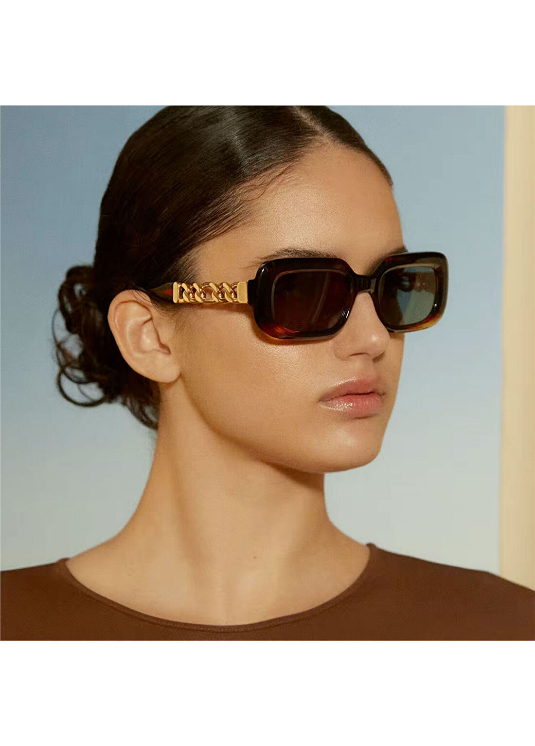 Gigi Studios Capsule Hera 6699 2 Dikdörtgen Havana Altın Kadın Güneş Gözlüğü görsel 3