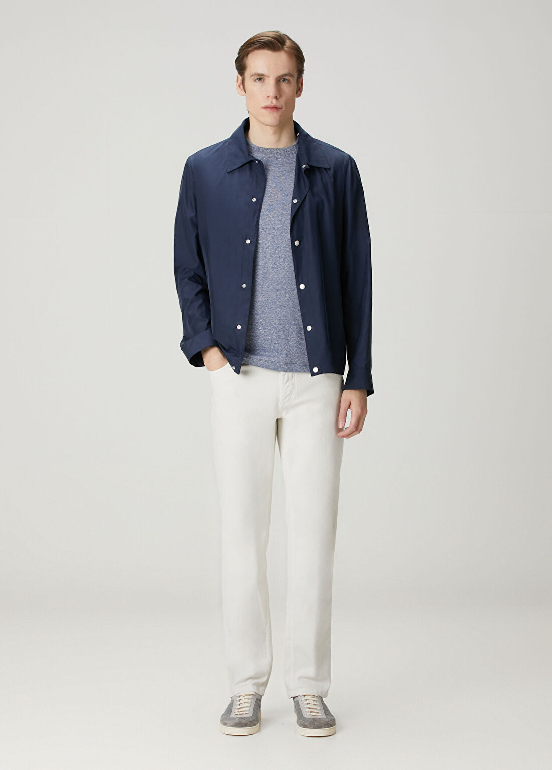 Brunello Cucinelli Mavi Keten T-shirt görsel 2