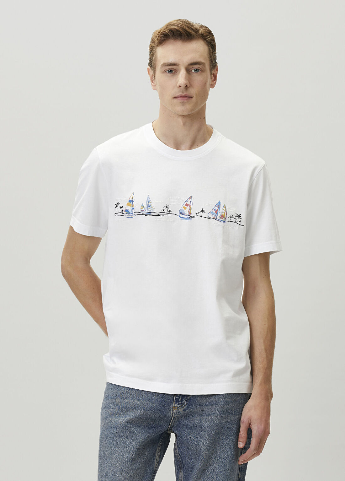 Beymen Club Beyaz Relax Fit Yelken Artwork T-shirt