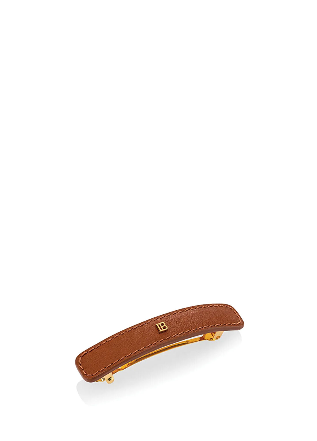 Balmain Riviera Barrette Cognac Large 18 Ayar Altın Logolu Napa Deri Kadın Toka