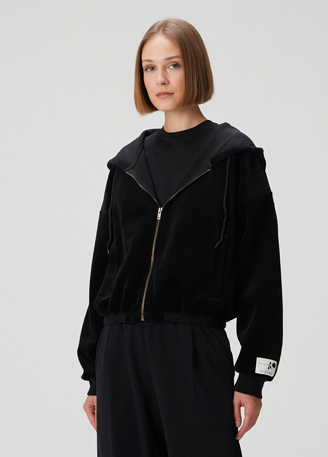 Golden Goose Siyah Kapüşonlu Kadife Sweatshirt
