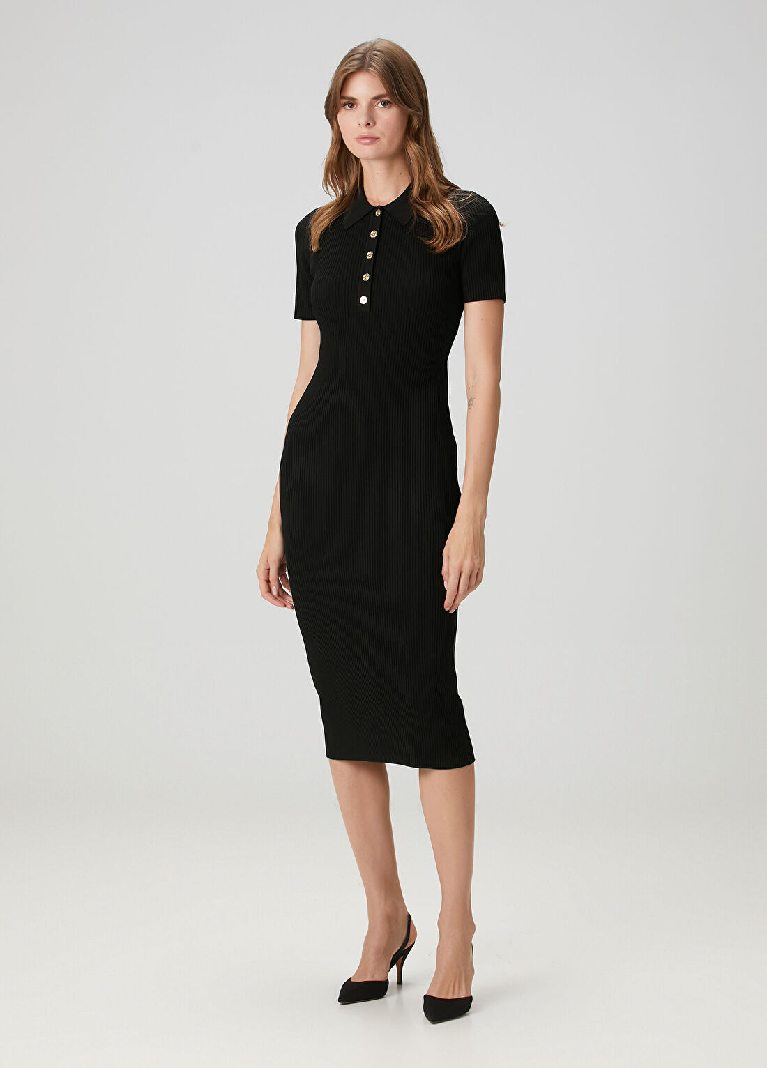 Michael Michael Kors Siyah Midi Polo Triko Elbise görsel 3