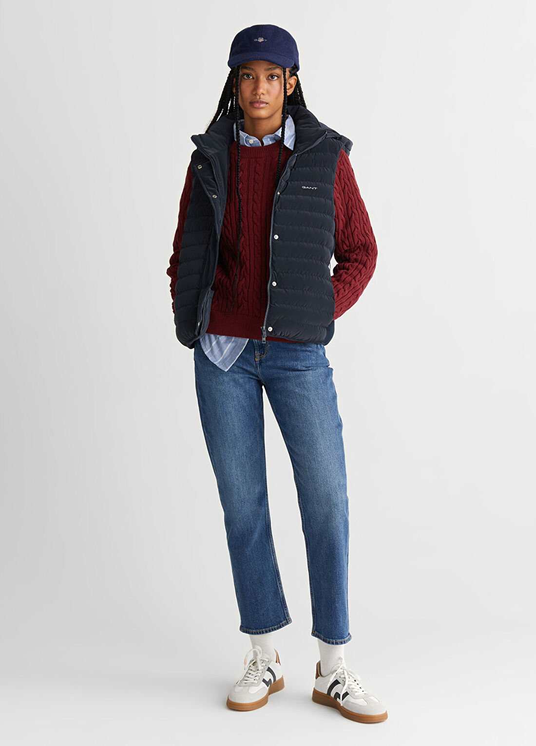 Gant Lacivert Kapüşonlu Regular Fit Kadın Yelek görsel 4