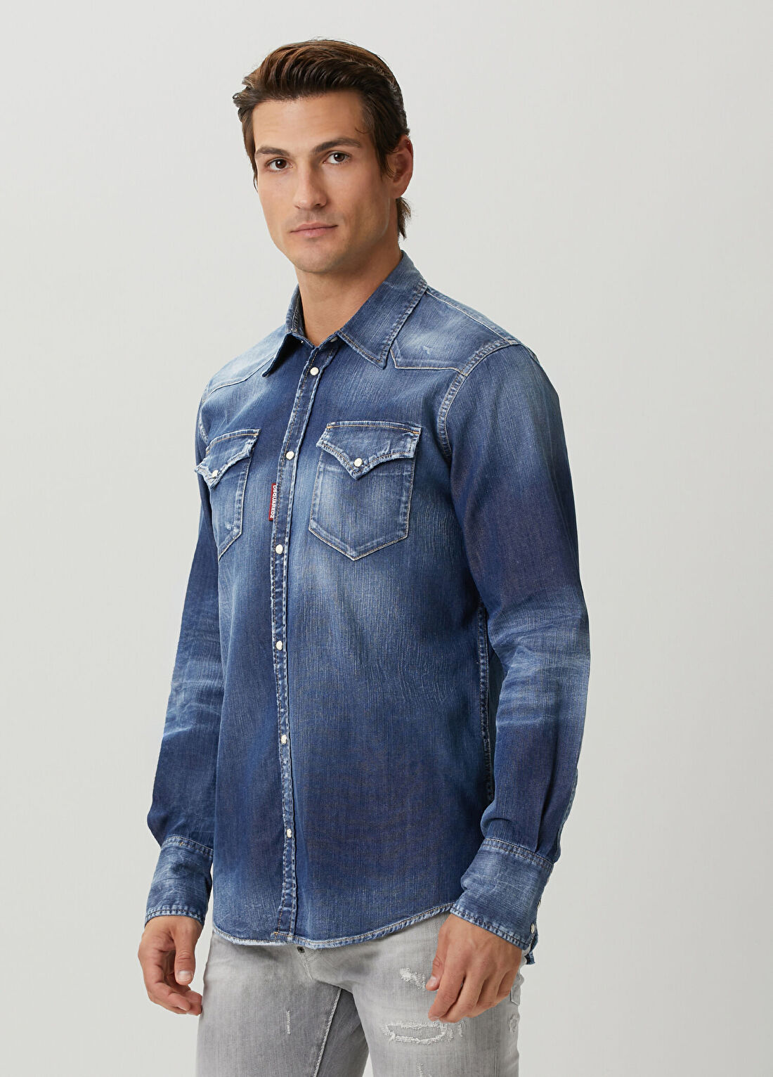 Dsquared2 Mavi Classic Western Denim Gömlek görsel 3