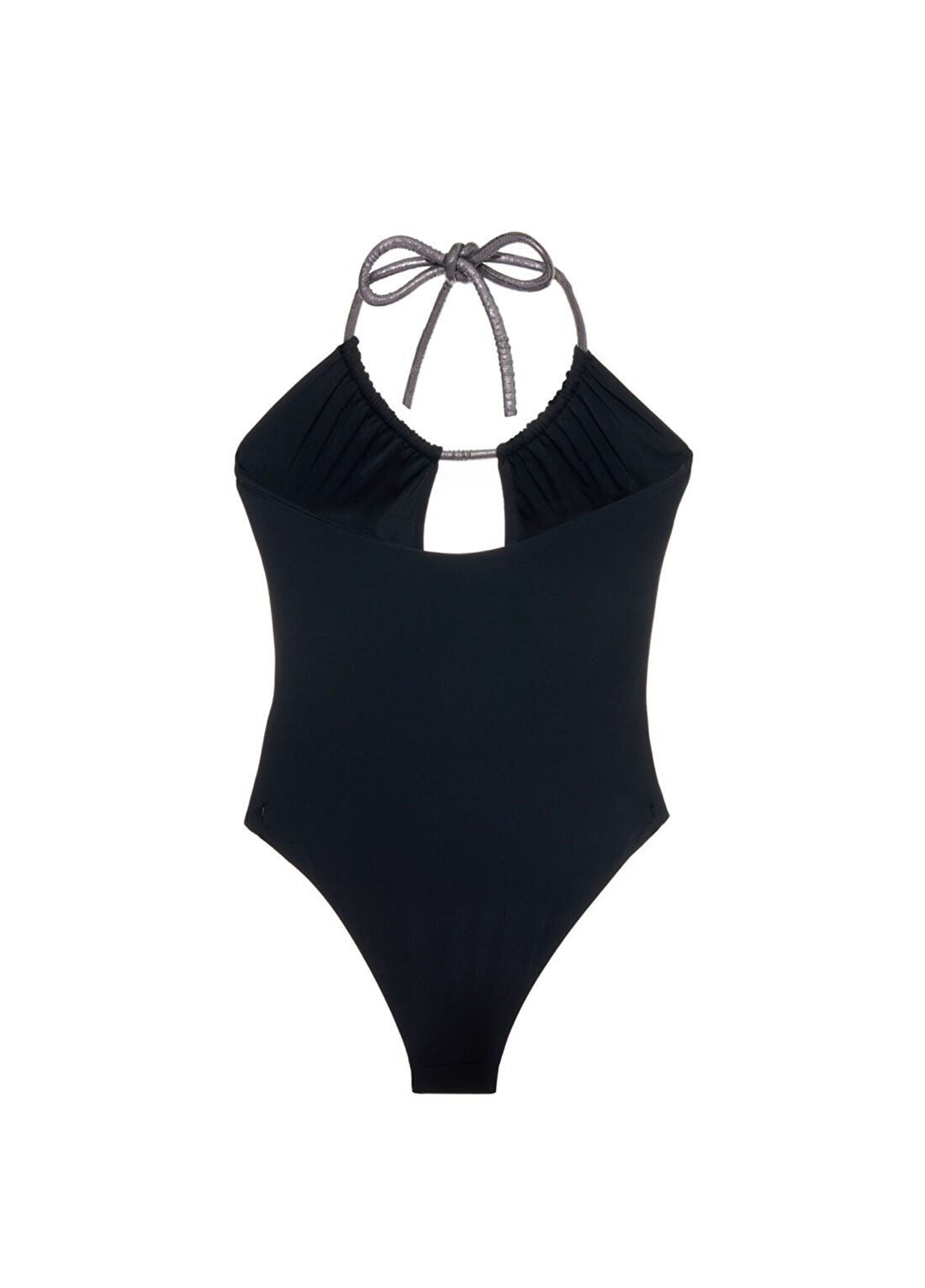 Lyn Swimwear Elira Siyah Parlak Cord Bağcıklı Dekolteli Kadın Mayo görsel 2