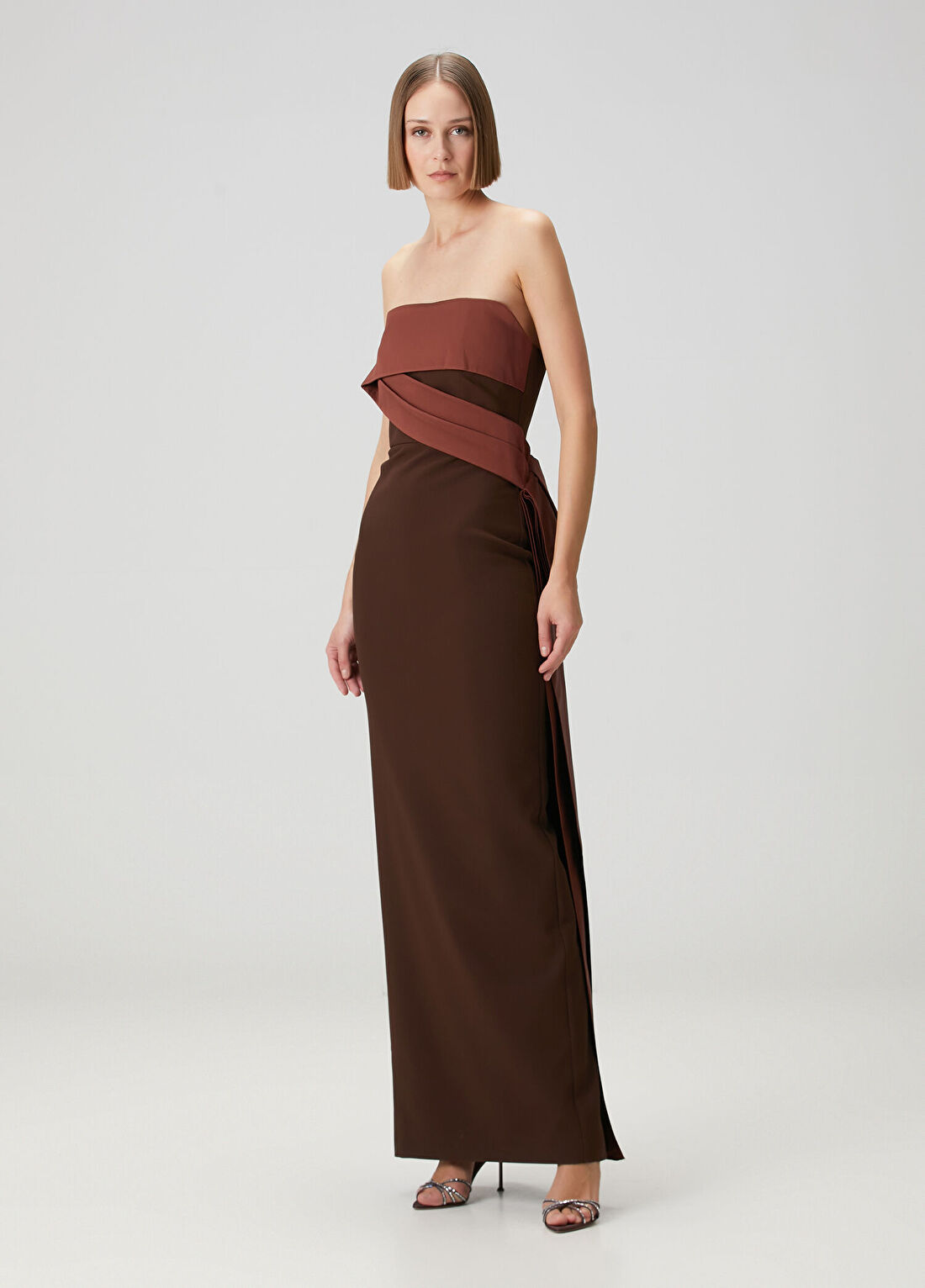 Roland Mouret Kahverengi Maksi Abiye Elbise