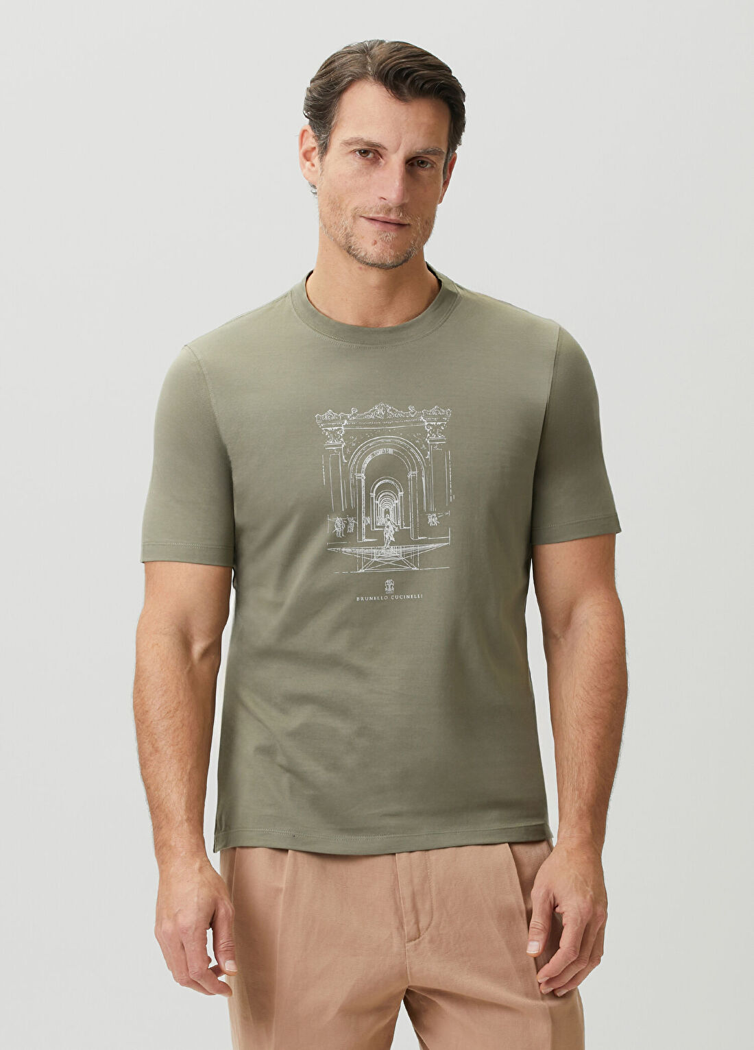 Brunello Cucinelli Yeşil Logo Baskılı T-shirt