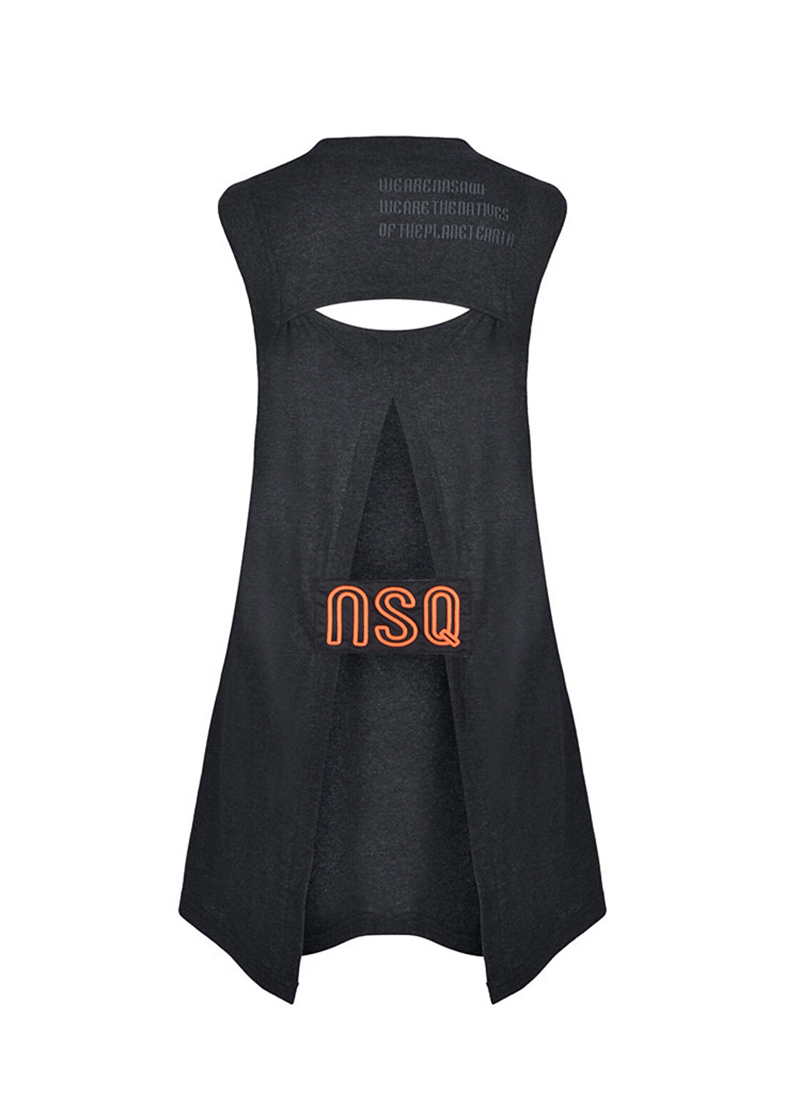 Nasaqu Antrasit Nakışlı Sırtı Açık Kolsuz Kadın T-shirt görsel 3