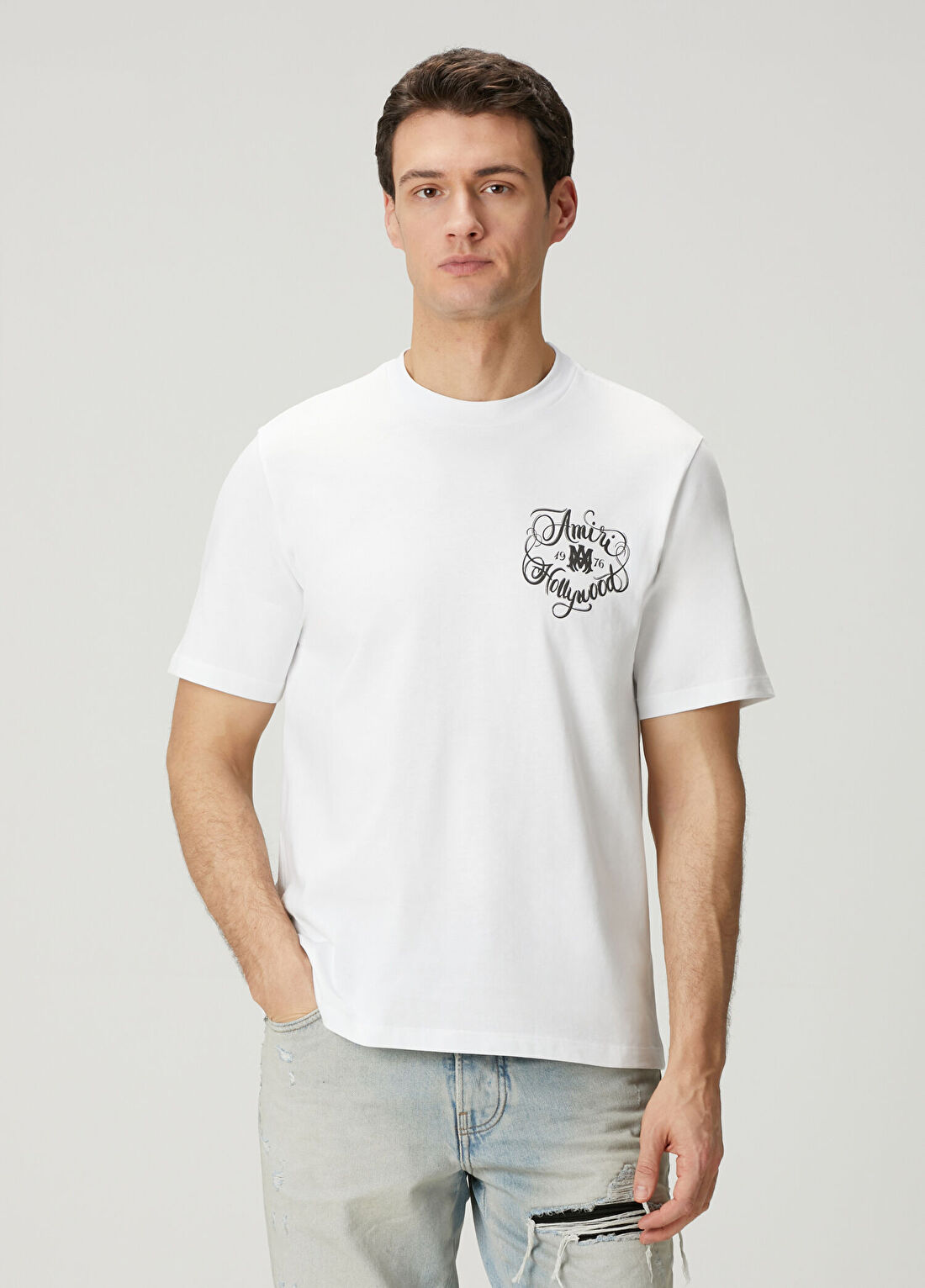 Amiri Hollywood Beyaz Kontrast Logo Baskılı T-shirt