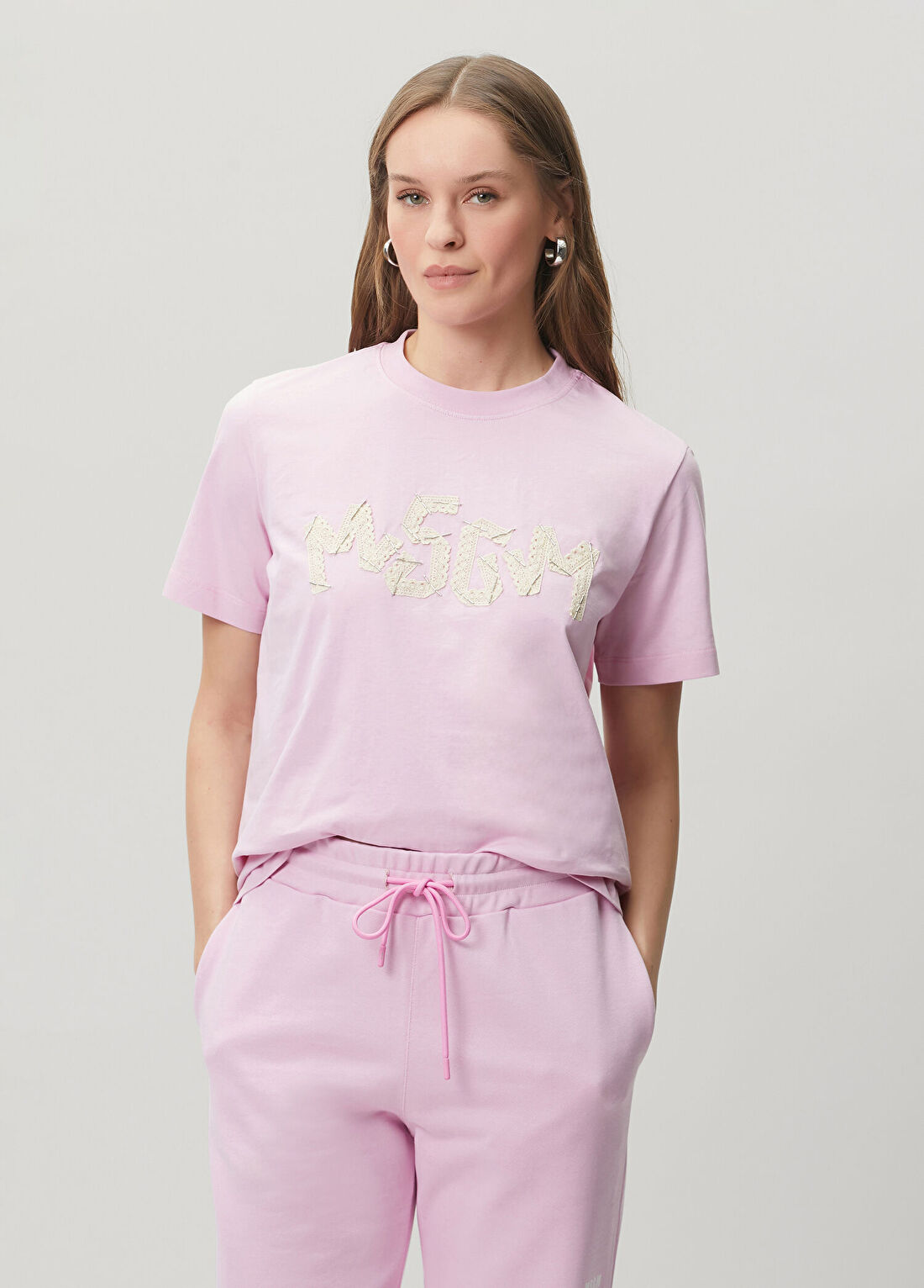 Msgm Pembe İşlemeli Logolu T-shirt