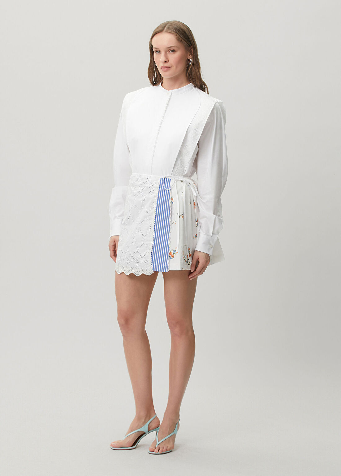 Msgm Beyaz Desenli Garnili Mini Etek