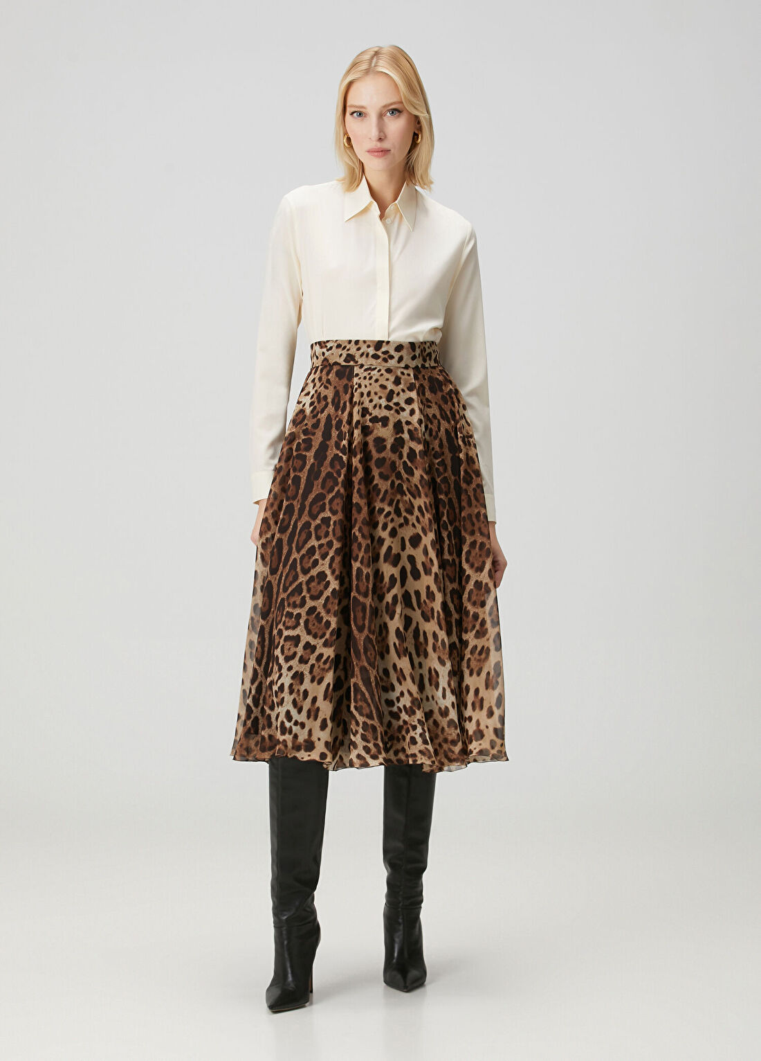 Dolce&Gabbana Leopar Desenli Midi İpek Etek