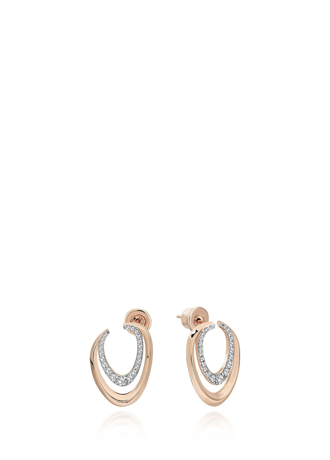 Reis Kuyumculuk Coexist Pırlanta Taşlı 14 Ayar Pembe Altın Kadın Küpe
