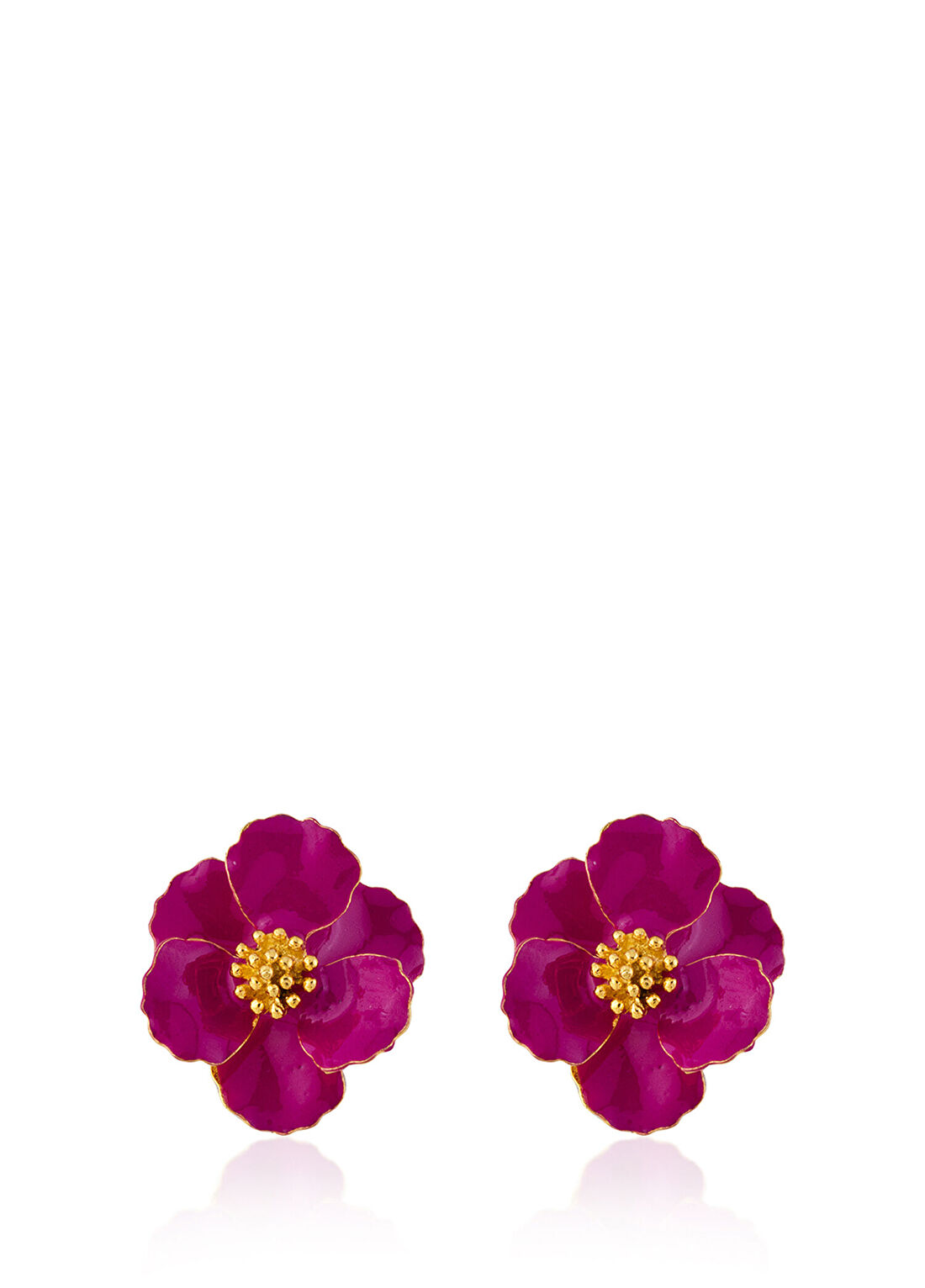Milou Jewelry Blossom Çiçek Fuşya Mineli 22 Ayar Altın Kaplama Kadın Küpe