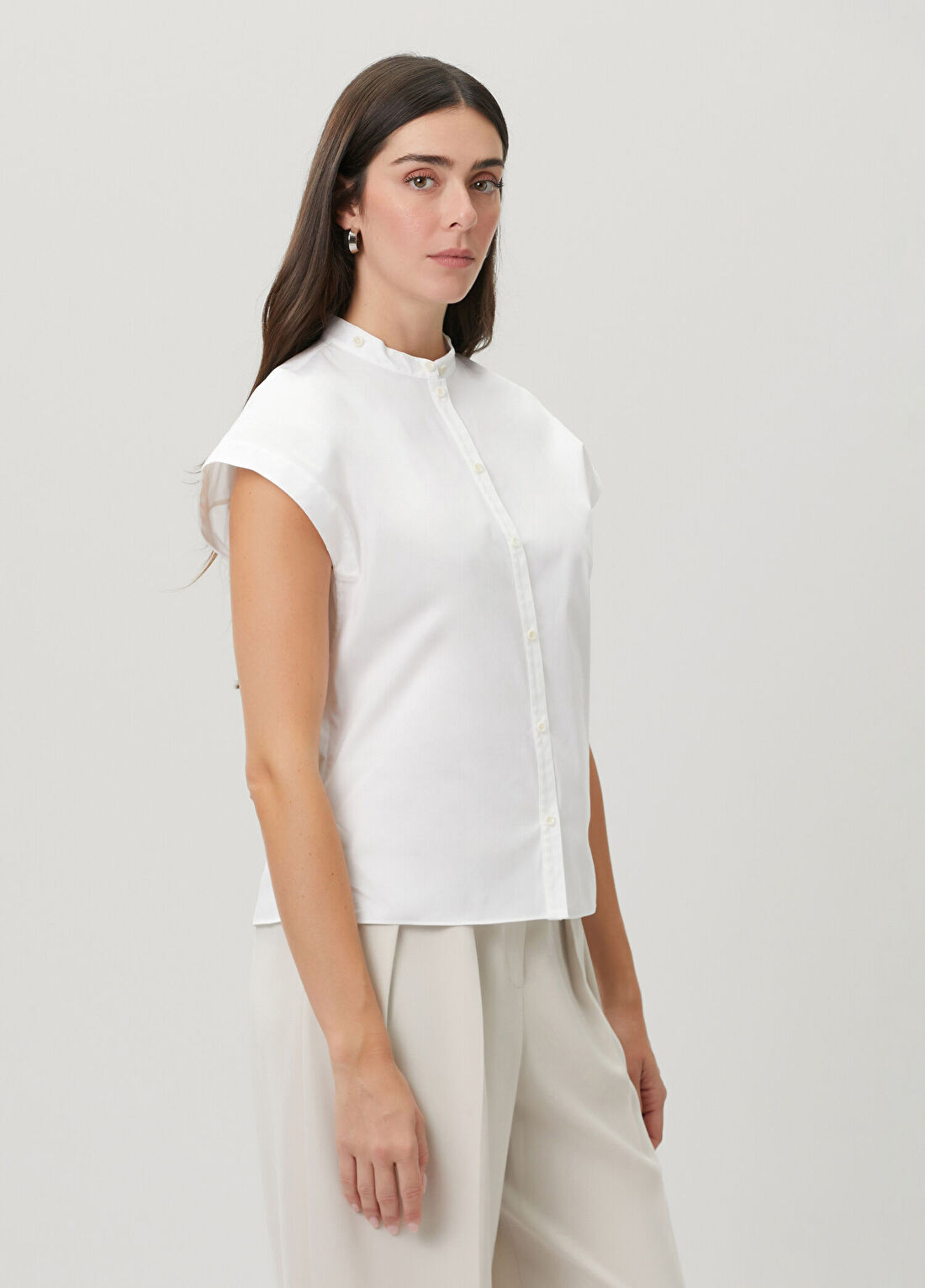 Theory Slim Fit Beyaz Poplin Bluz görsel 3