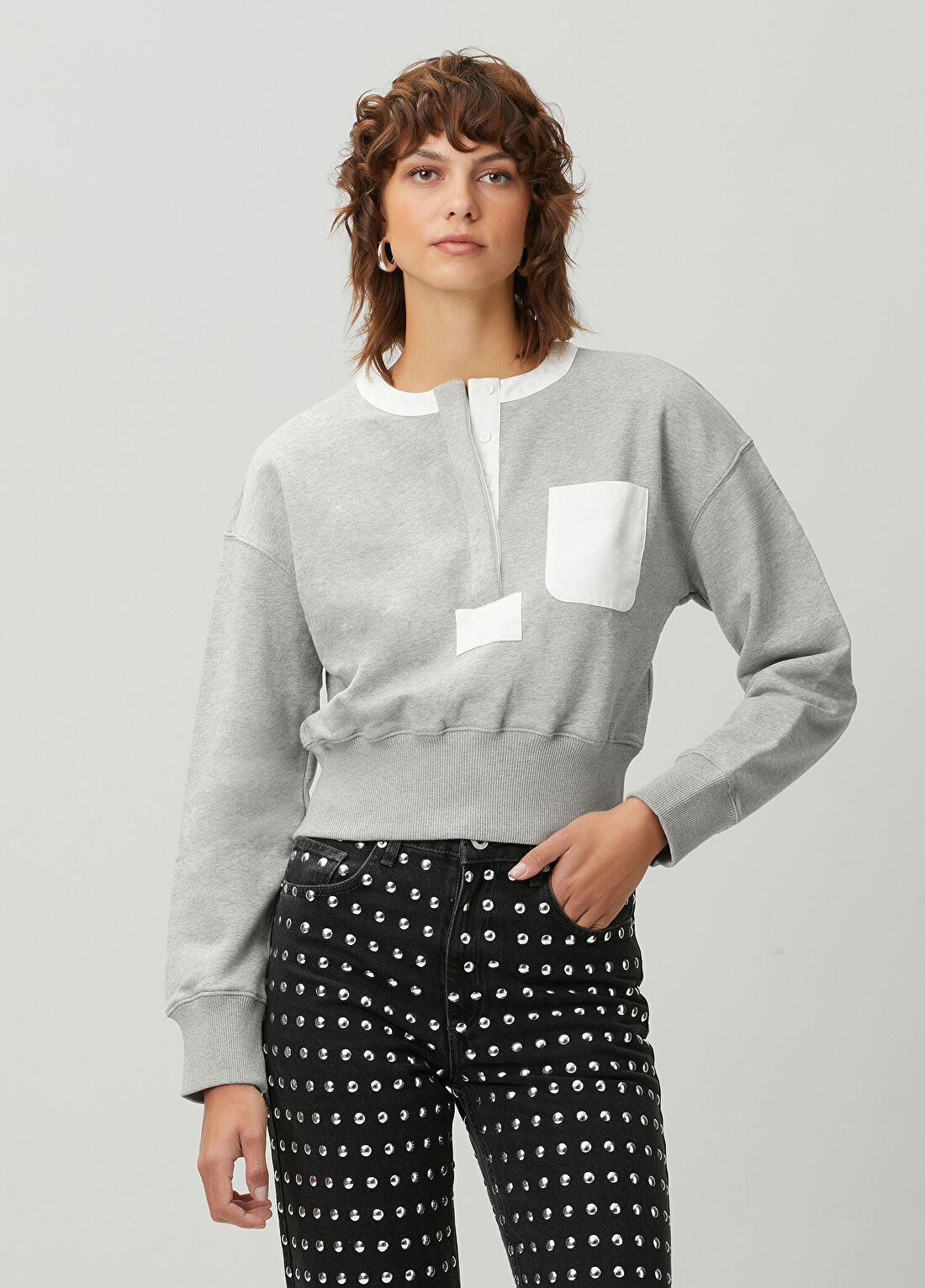 Academia Gri Melanj Poplin Garnili Sweatshirt