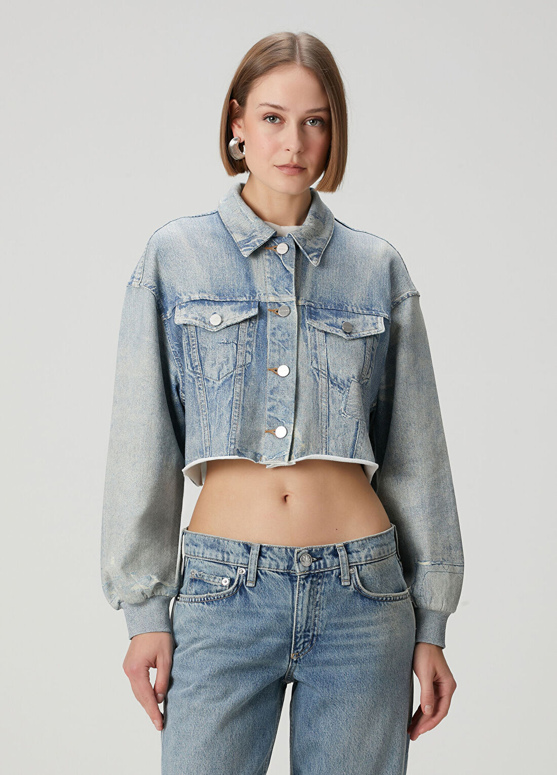 AllSaints Mavi Cropped Denim Ceket
