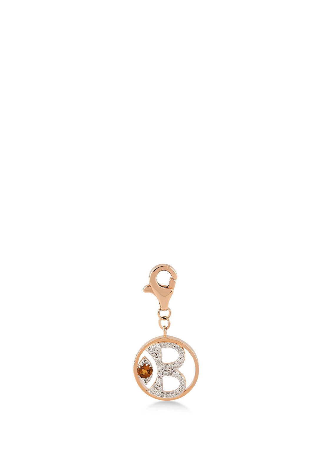 Meri Krutzo Mini “B” Harfli Charm Pırlanta Sitrin Taşlı 14 Ayar Pembe Altın