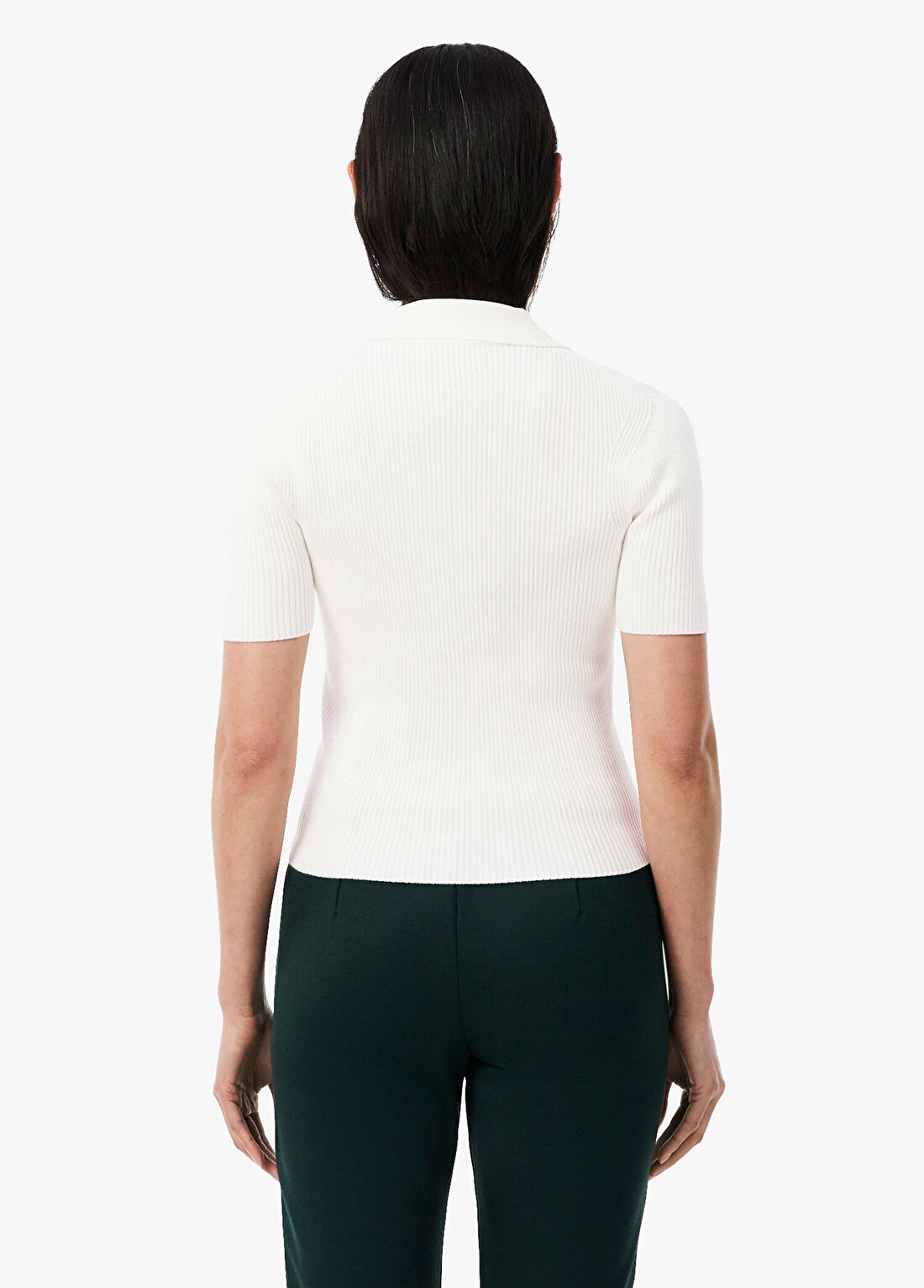 Lacoste Beyaz Slim Fit Polo Yaka Kısa Kollu Kadın Triko Kazak görsel 3