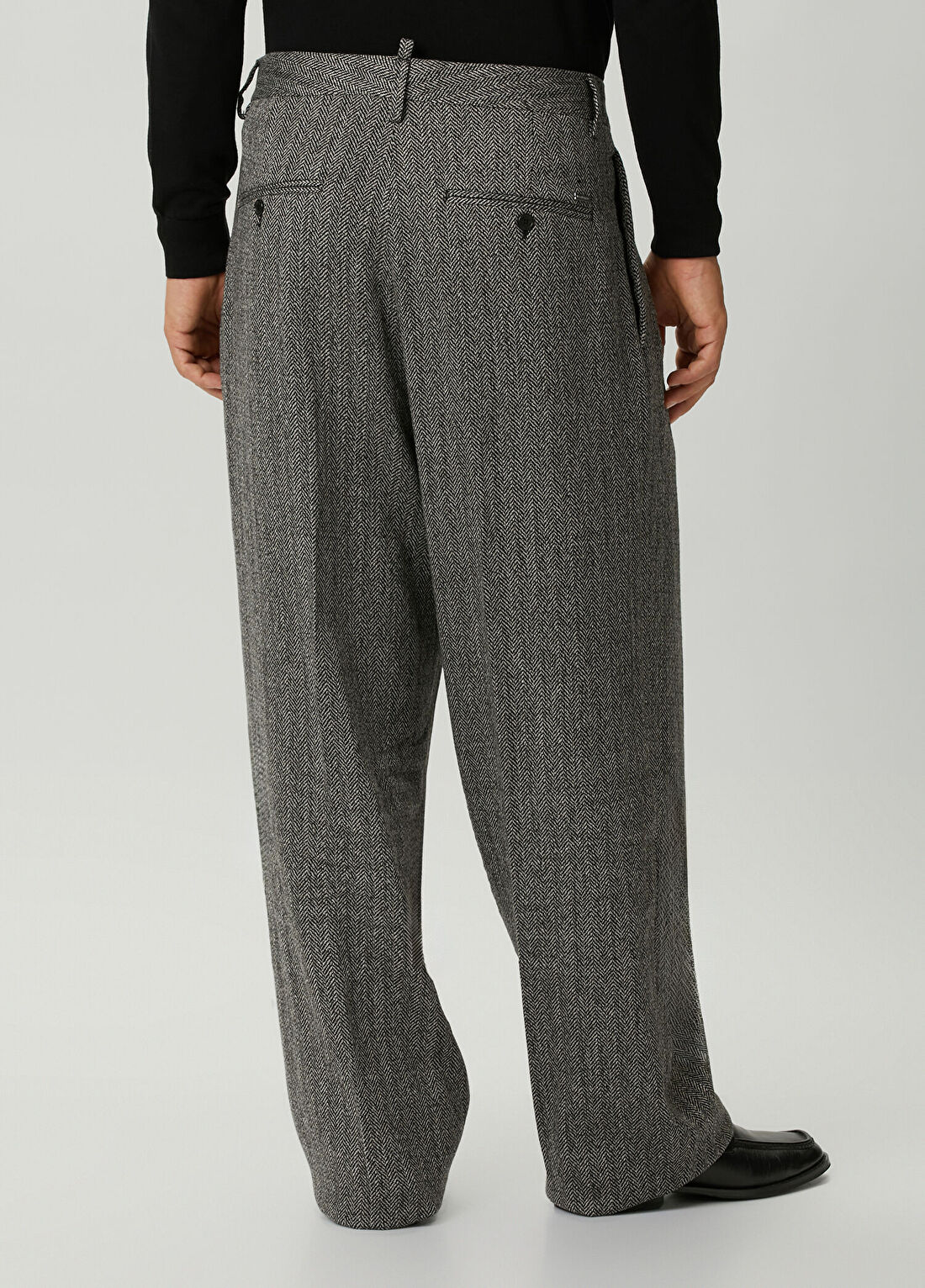 Dsquared2 Siyah Beyaz Balıksırtı Desenli Pilili Pantolon görsel 3