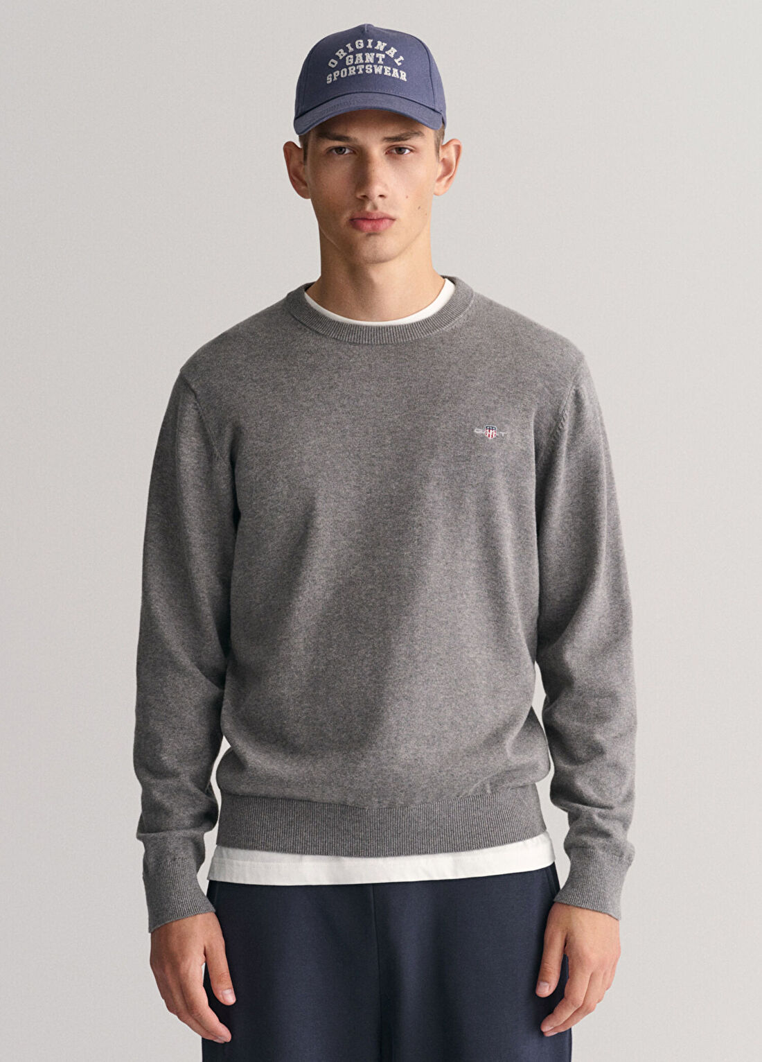 Gant Gri Regular Fit Bisiklet Yaka Erkek Kazak