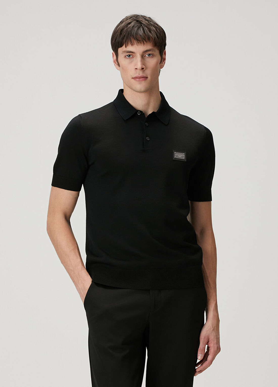 Dolce&Gabbana Siyah Polo Yaka Kısa Kollu Yün Triko