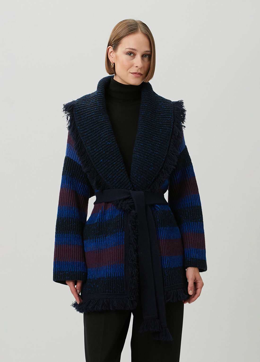 Giorgio Armani Lacivert Çizgili Kaşmir Hırka