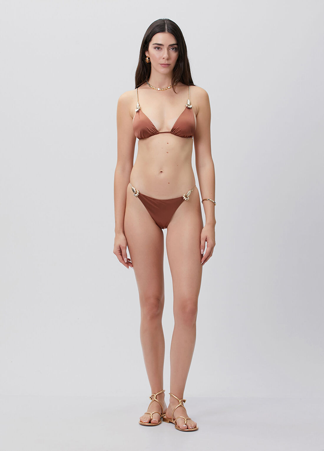 Moeva Selena Kahverengi Zincirli Saten Bikini Altı