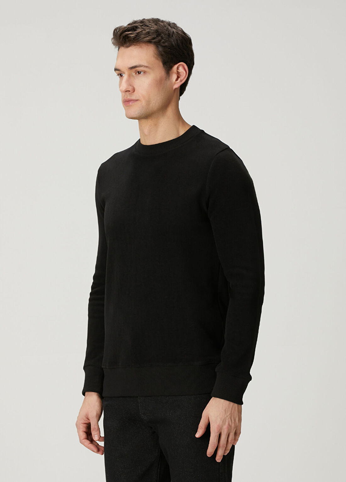 SimpleQloth Stockholm Siyah Bisiklet Yaka Regular Fit Erkek Sweatshirt görsel 3