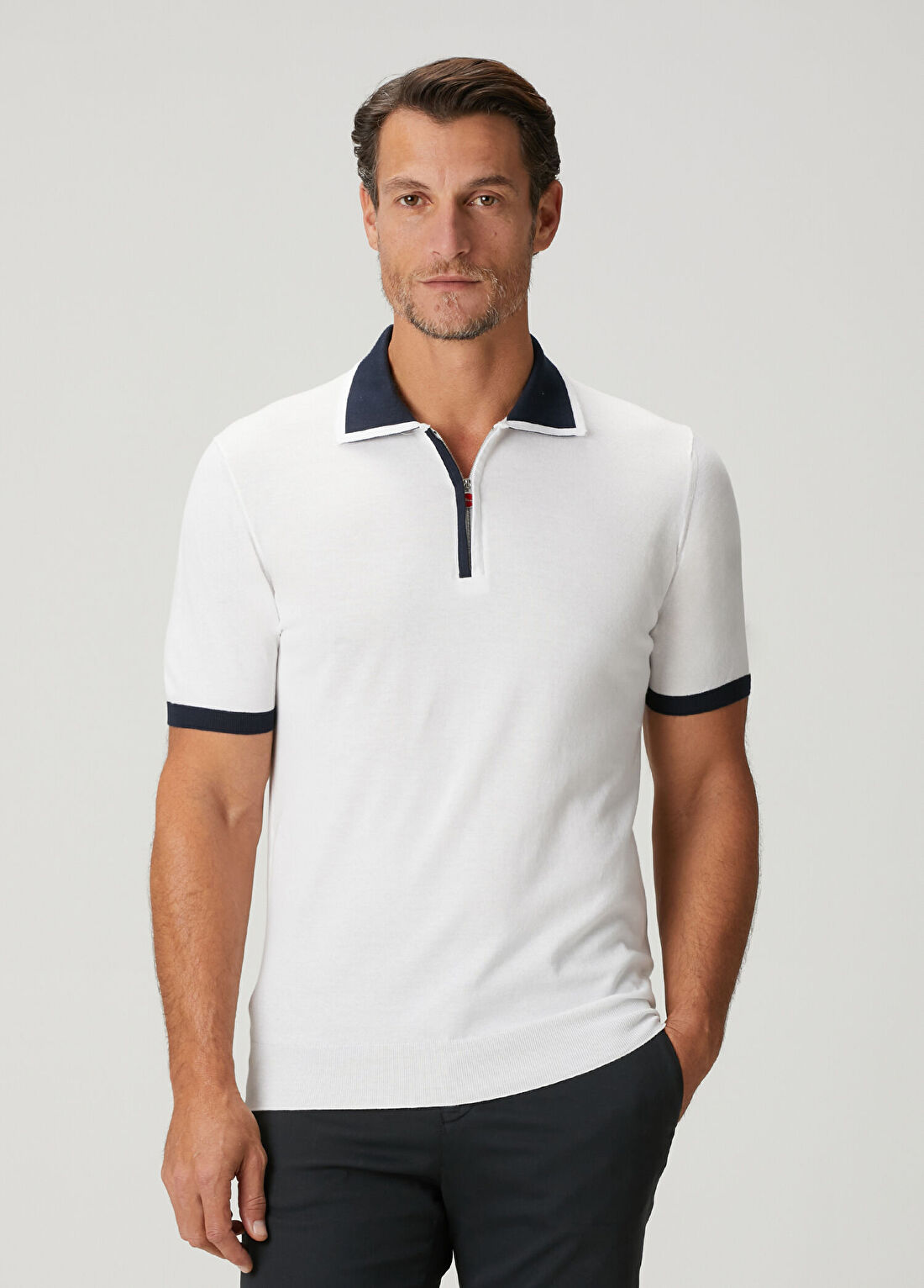 Kiton Lacivert Beyaz Polo Yaka T-shirt