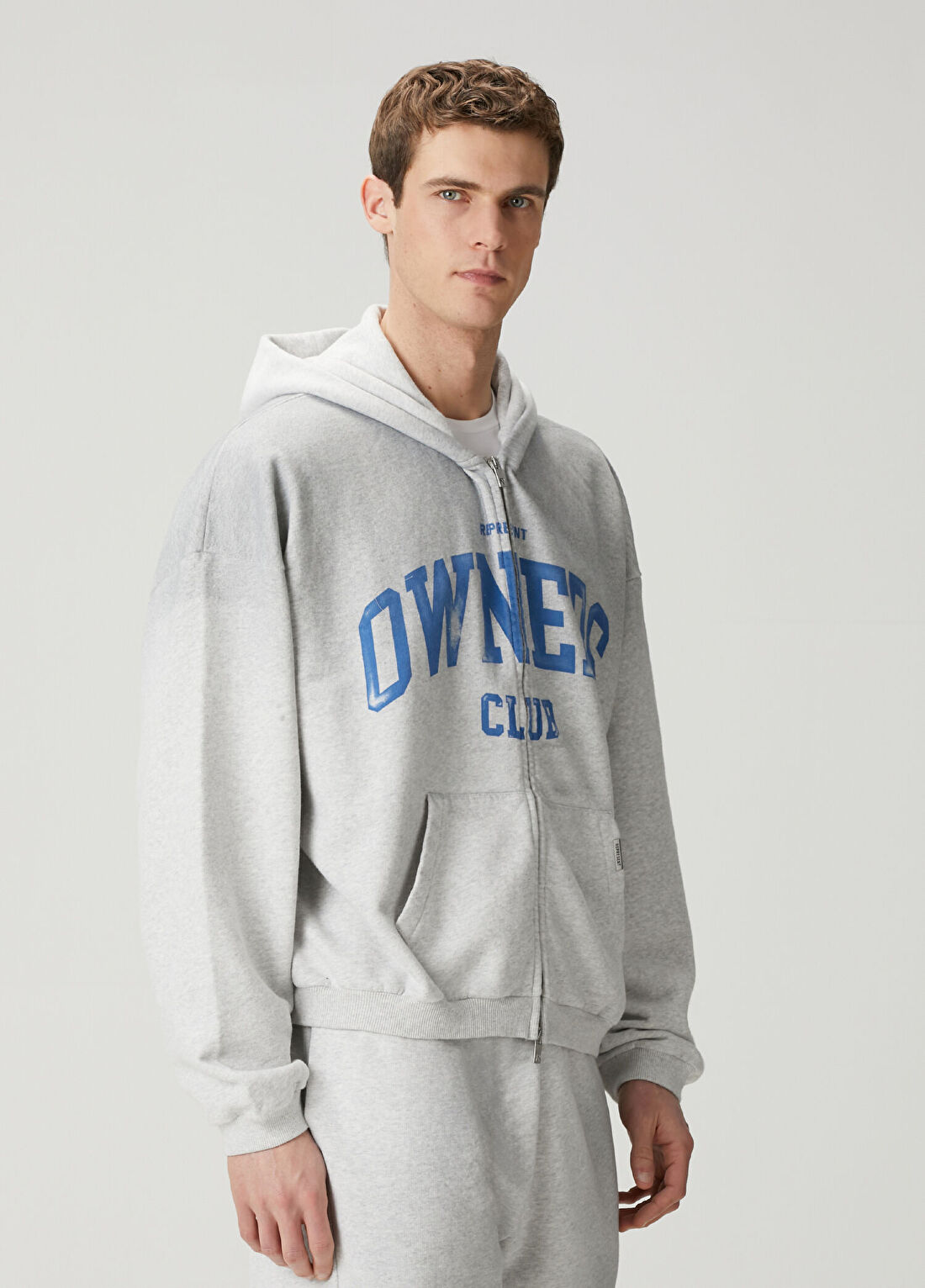 Represent Açık Gri Kapüşonlu Sweatshirt görsel 3