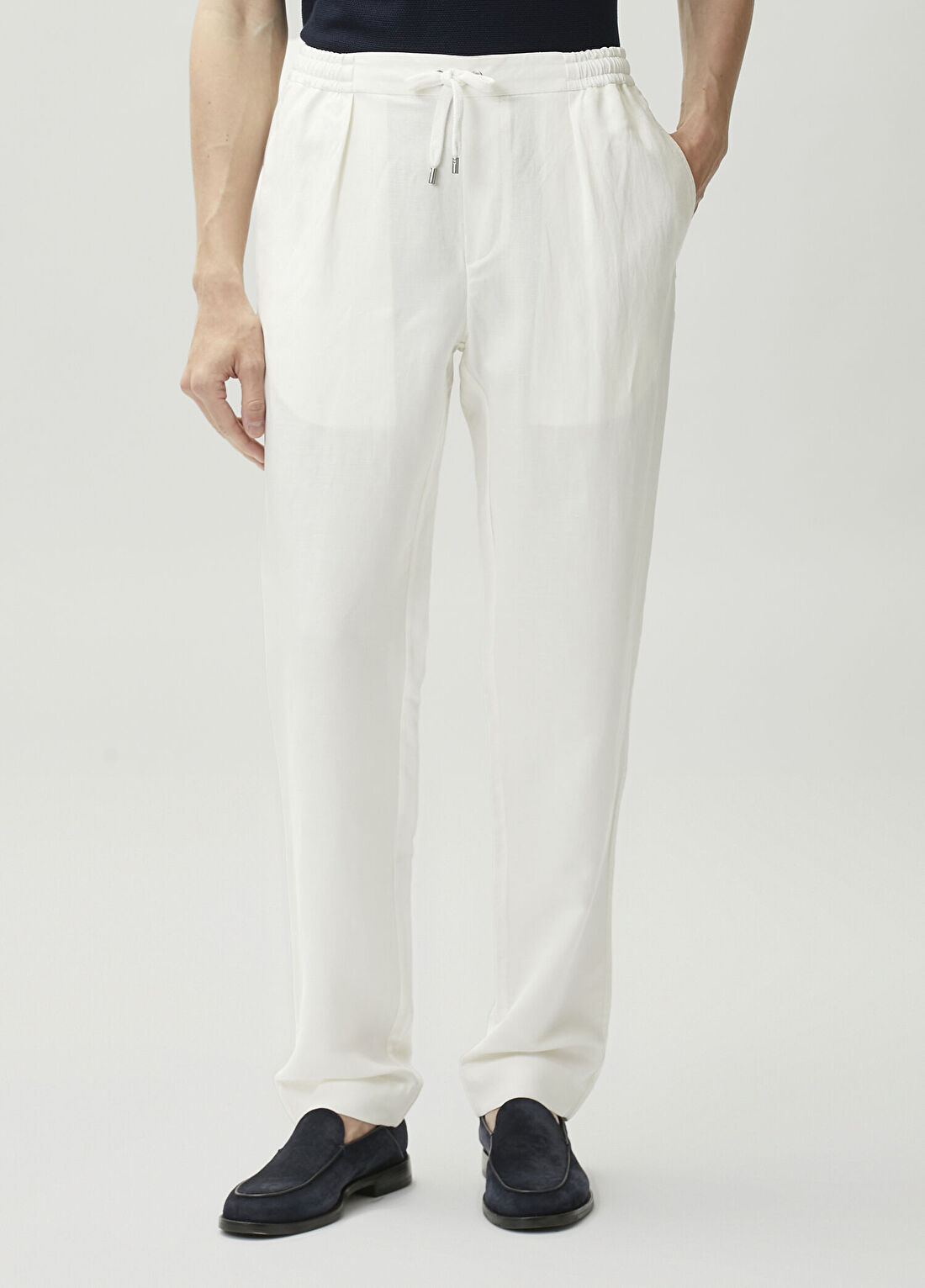 Ralph Lauren Purple Label Beyaz Beli Kordonlu İpek Pantolon görsel 2