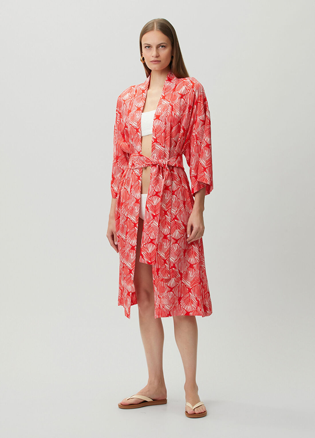 Dual Kırmızı Desenli Kimono görsel 2