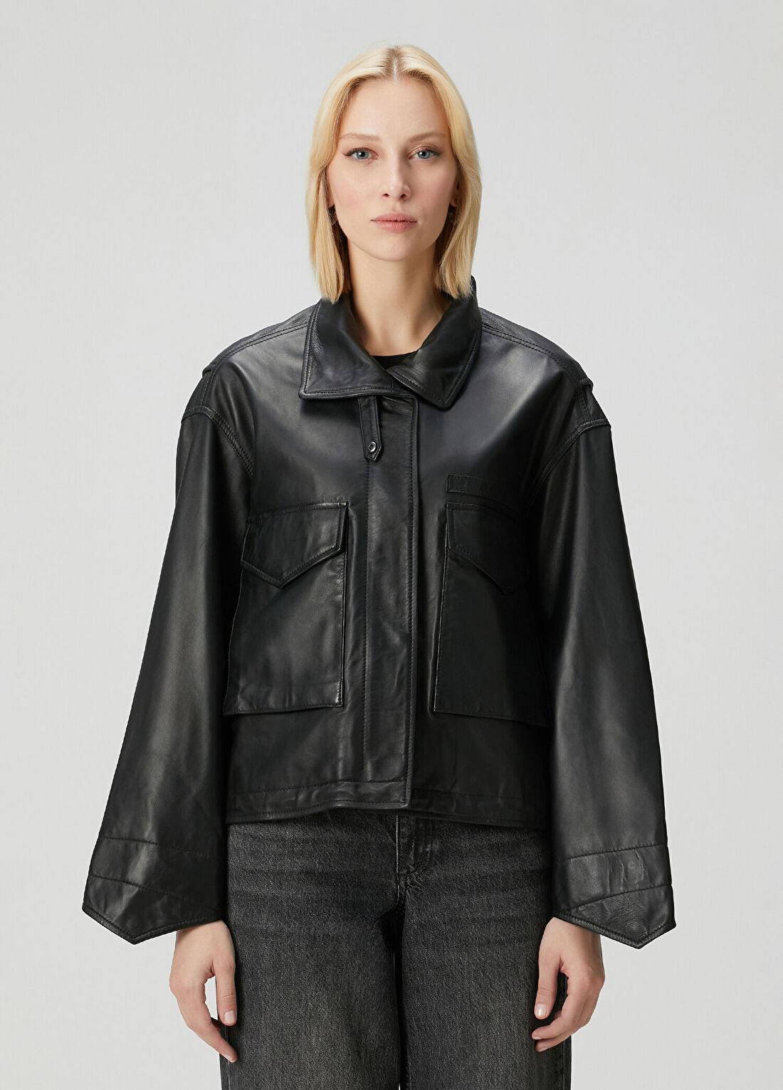 AllSaints Clay Siyah Deri Ceket