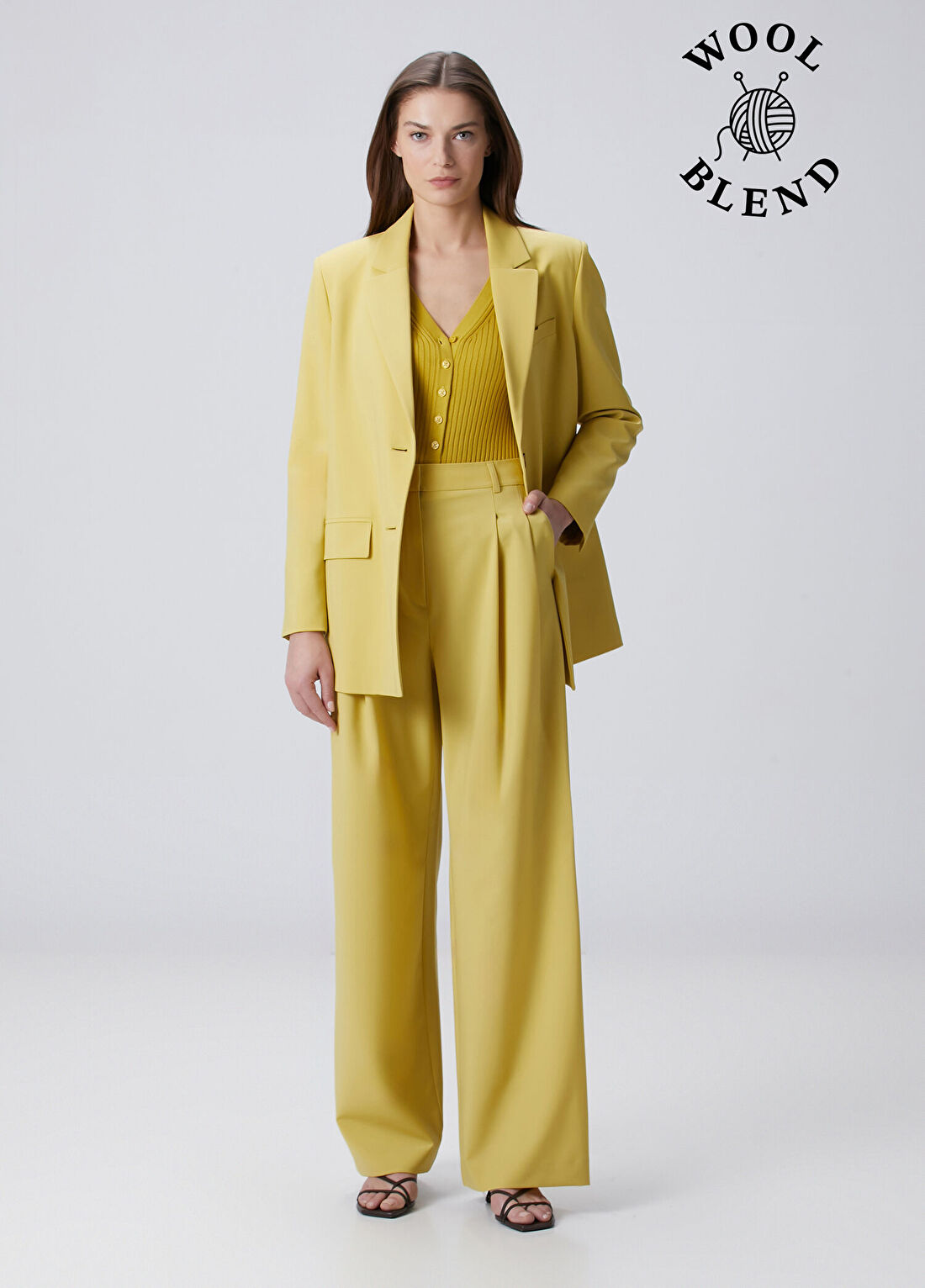 Beymen Collection Yağ Yeşili Wide Leg Yün Karışımlı Pantolon