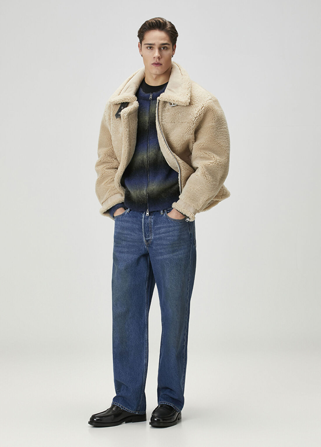 AllSaints Vernon Bej Oversized Shearling Deri Mont