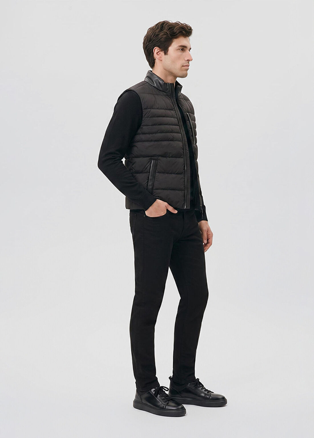 Network Siyah Dik Yaka Puffer Casual Yelek görsel 2