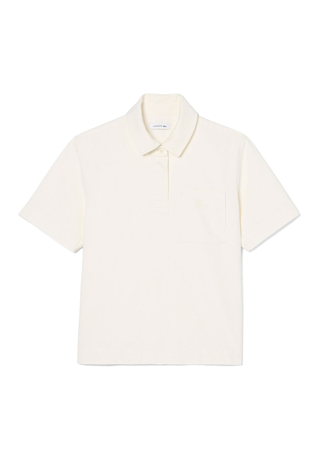 Lacoste Beyaz Oversize Fit Denim Polo Yaka Kısa Kollu Kadın Gömlek
