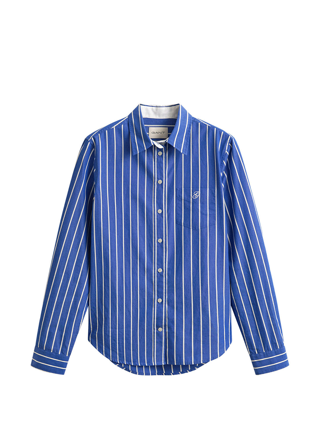 Gant Mavi Regular Fit Çizgili Uzun Kollu Kadın Gömlek