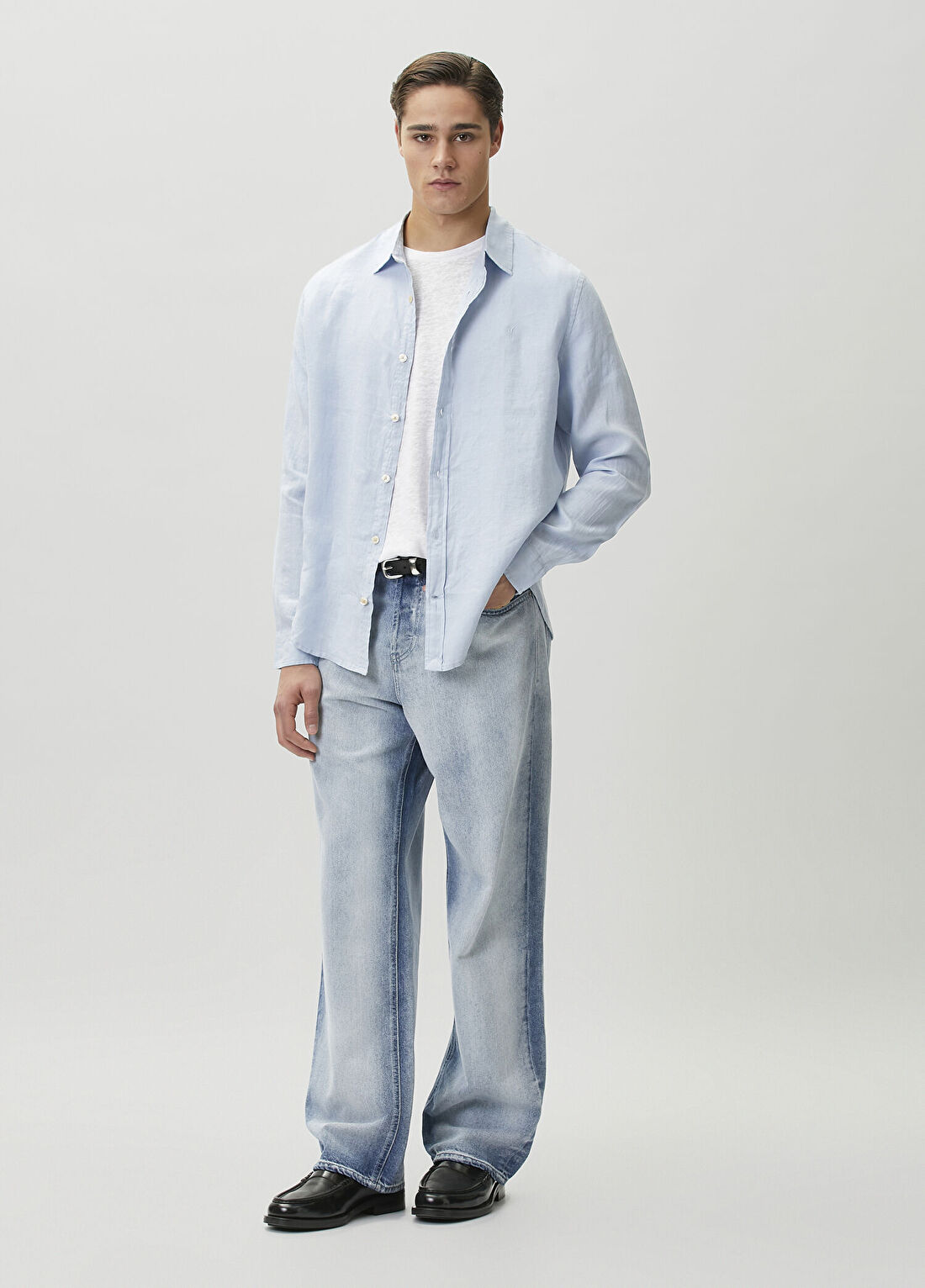 AllSaints Loom Açık Mavi Keten Gömlek görsel 2
