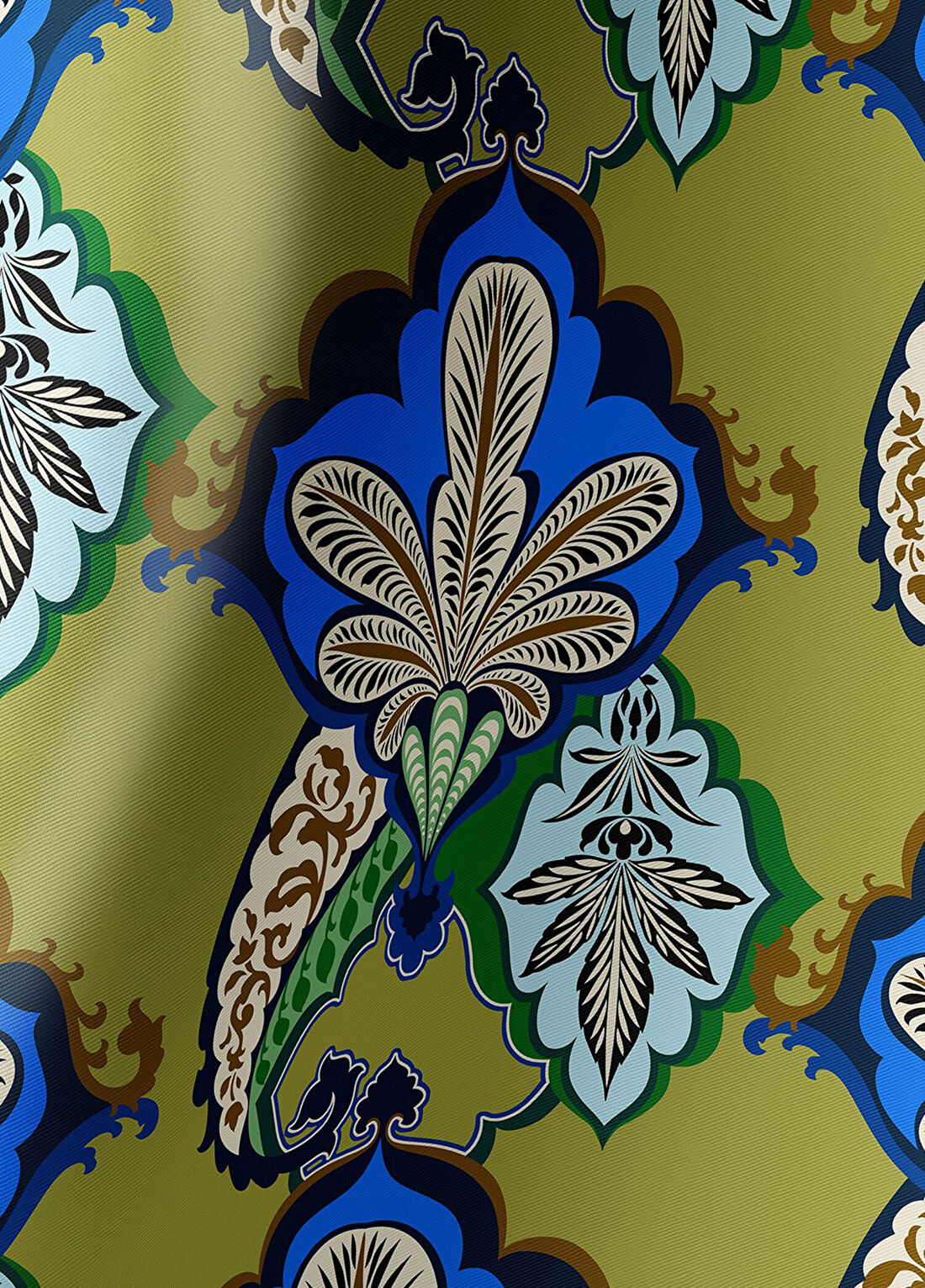 Braelyn London Byzantine Bloom Yeşil Mavi Twill İpek Kadın Eşarp görsel 3