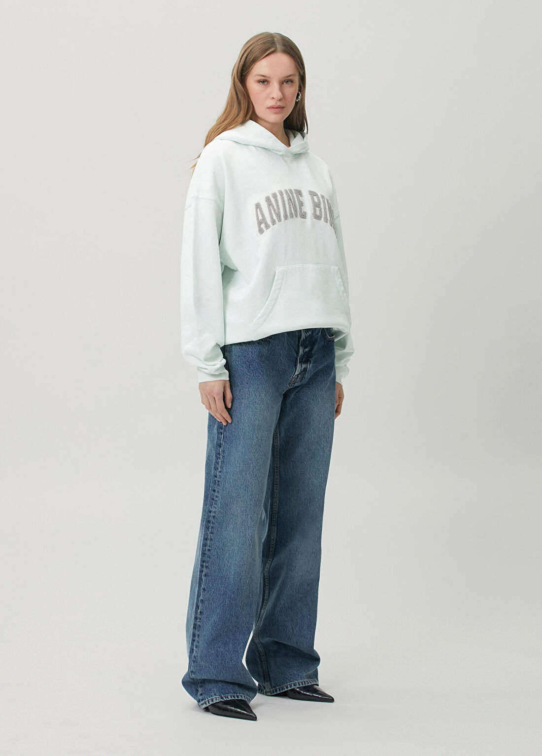 Anine Bing Harvey Açık Yeşil Kapüşonlu Logolu Sweatshirt görsel 2