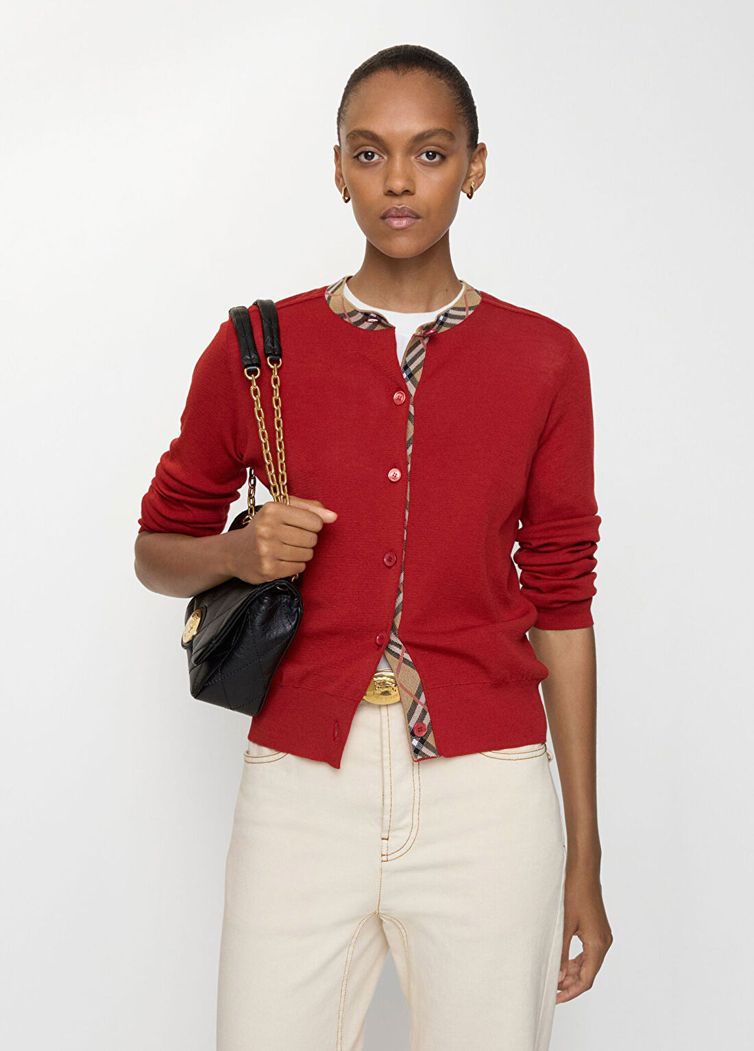 Burberry Margot Ct Kırmızı Yün Düğmeli Regular Fit Kadın Hırka görsel 2